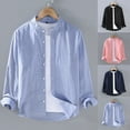 thumbnail image 4 of CENL Mens Linen Shirt Stand Collar Long Sleeve Soft Comfortable Simple Solid Tops, 4 of 6