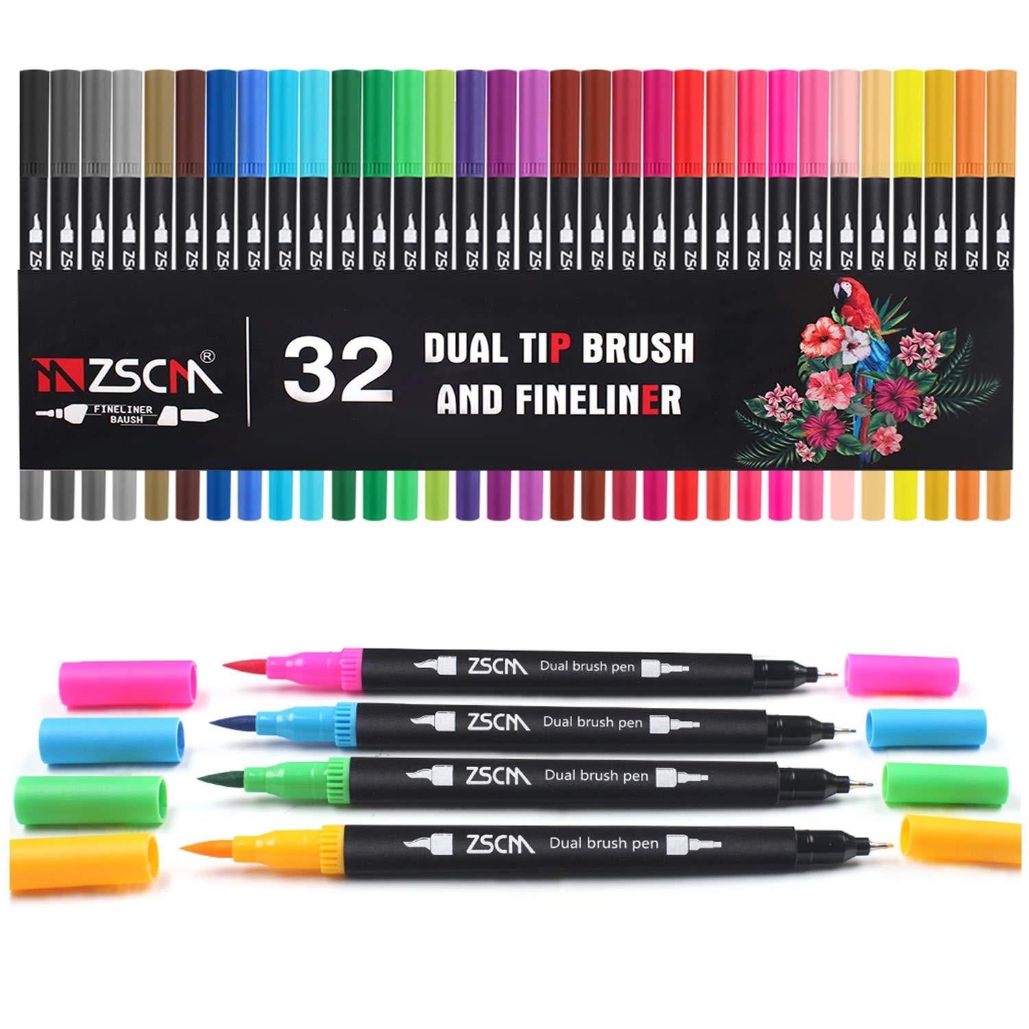 Dual Brush Art Markers Pen Fine Brush Tip and Calligraphy Lettering Art Supplies 