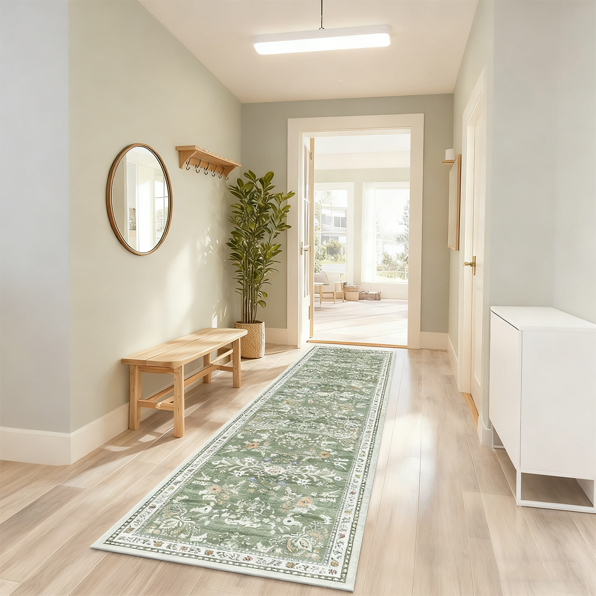 2'x8' Bohemian Style Floral Hallway Runner Rug, Non-Slip with Rubber Backing, Suitable for Kitchen, Laundry Room, Bedroom, Entryway, Green