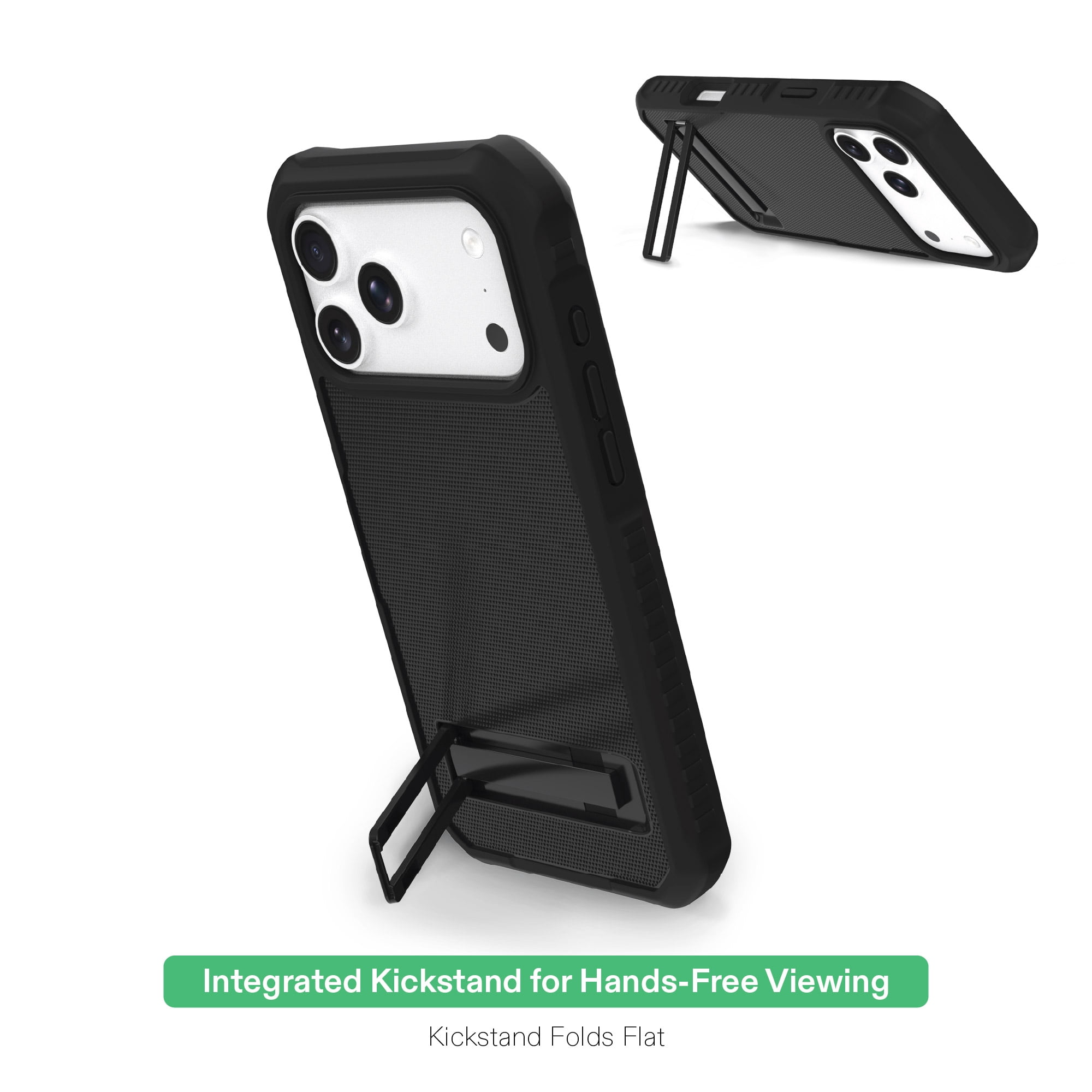 onn Rugged Phone Case with Kickstand for iPhone 18 Pro / 17 Pro, MagSafe Compatible - Black