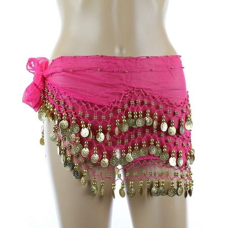 Hotpink Belly Dancing Skirt with Gold Coins; Authenic Dance Hip Scarf Wrap (Great Gift Idea), 100% RAYON By Belly Dancing