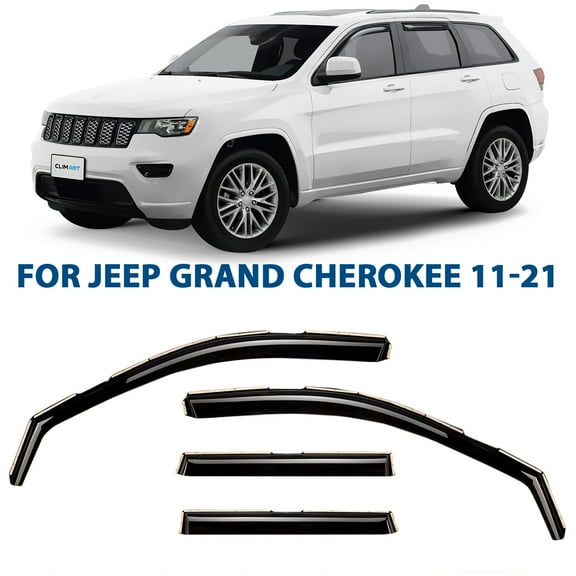 CLIM ART in-Channel Incredibly Durable Rain Guards for Jeep Grand Cherokee 2011-2021, Original Window Deflectors, Vent Deflector, Vent Window Visors, Dark Smoke Car Accessories, 4 pcs - 611032LPf
