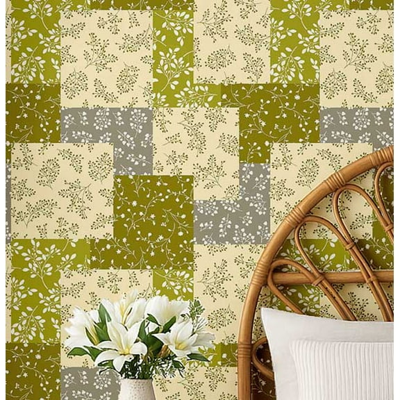 S4Sassy Patch Leaf Print Wallpaper - Asian Style Wall Covering, 25" X 120" Self-Adhesive Vinyl Walls Paper, Decorative Wallwrap, Easy Diy Walls Covering For Bedroom, Living Room - Green