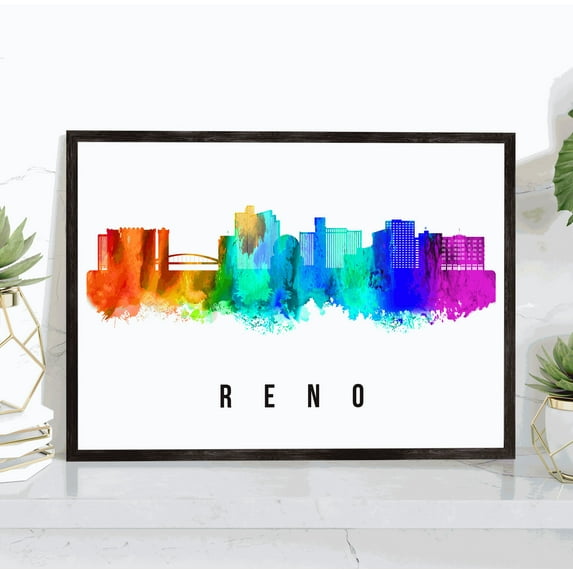 Pera Print Reno Skyline Nevada Poster, Reno Cityscape Painting Unframed Poster, Reno Nevada Poster, Nevada Home Office Wall Decor - 36x48 Inches