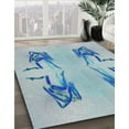 thumbnail image 3 of Ahgly Company Machine Washable Indoor Square Transitional Steel Blue Area Rugs, 3' Square, 3 of 7