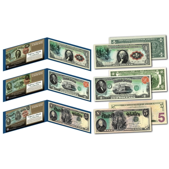1869 RAINBOW SERIES Currency Notes Designed on Genuine New $1, $2, $5 - Set of 3