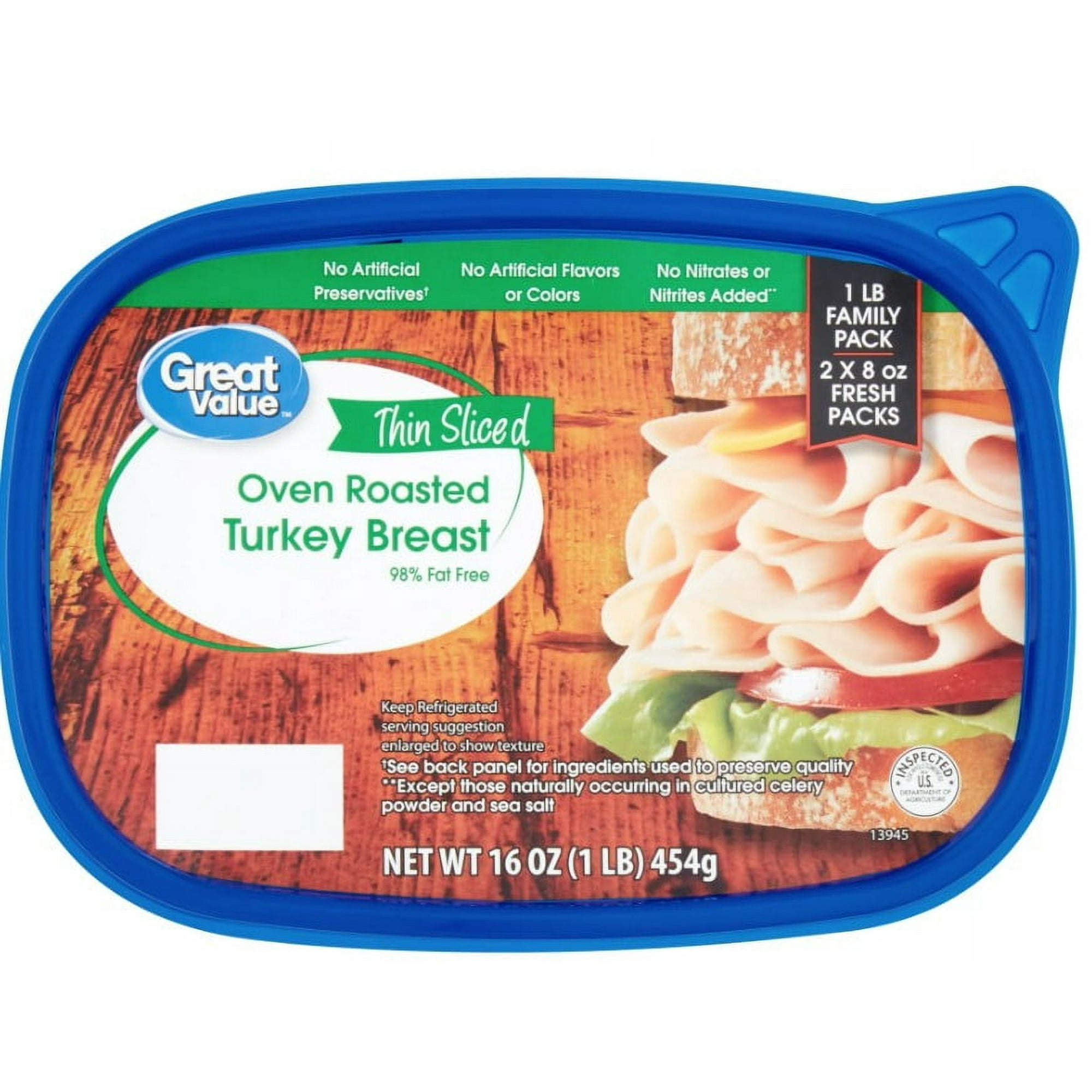 Great Value Thin Sliced Oven Roasted Turkey Breast, 16 oz Family Pack