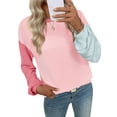thumbnail image 3 of Womens Long Sleeve Tops Fall Fashion Crewneck Color Block Ribbed Knit Casual Loose Fit Pullover Shirts Pink Blue XL, 3 of 7