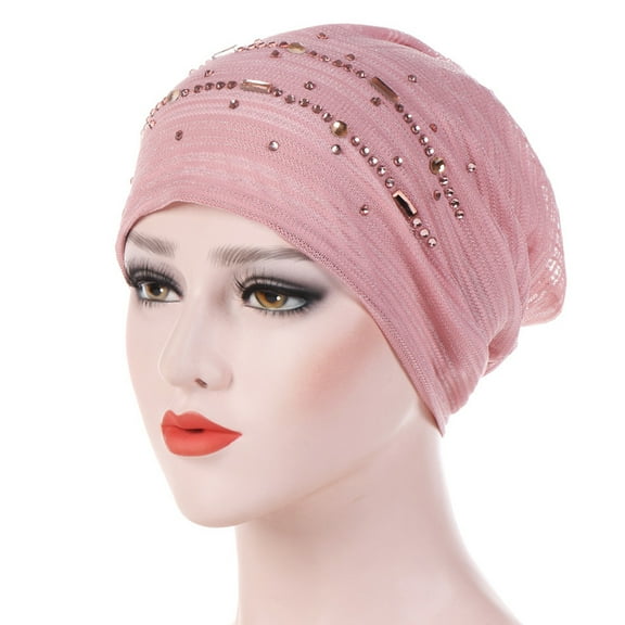 Rhinestone Fold Thin Headscarf Hat Shiny Stetchy Women Wrap Hat Hair Accessories