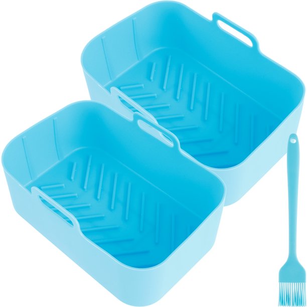 2 ollas de silicona para freidora de aire compatibles con freidoras de aire Ninja de doble cesta Revestimiento de freidora de aire reutilizable con asa Cesta de silicona para freidora de aire resisten