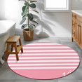 thumbnail image 4 of Round Area Rugs Collection 3 Ft, Pink Anchor Non-Slip Residential Carpet, Modern Nautical White Geometric Stripes Indoor Crawling Mats Doormat Runner Rugs Play Mat for Bedroom, 4 of 8