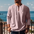 thumbnail image 7 of Kukoosong Men's Solid Color Casual Long Sleeve V-Neck Shirt with Tie Detail Men Pullover Tops, 7 of 7