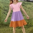 thumbnail image 7 of Nmnitkp Girl Dresses Cute Children's Summer Girl Dress Color Blocked Double-Layer Pleated Sleeve Dress Purple,5 Years, 7 of 7