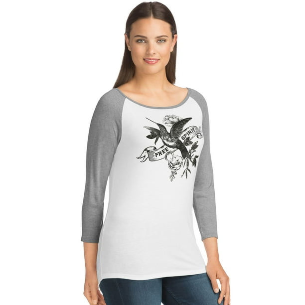 Hanes Women's 3/4 Sleeve Graphic Baseball Raglan Tee