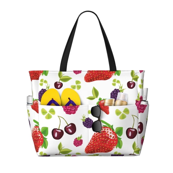 Large Beach Bags Water-resistant Sandproof - colorful Strawberry fruit Cute Beach Tote Bags for Women with Zipper