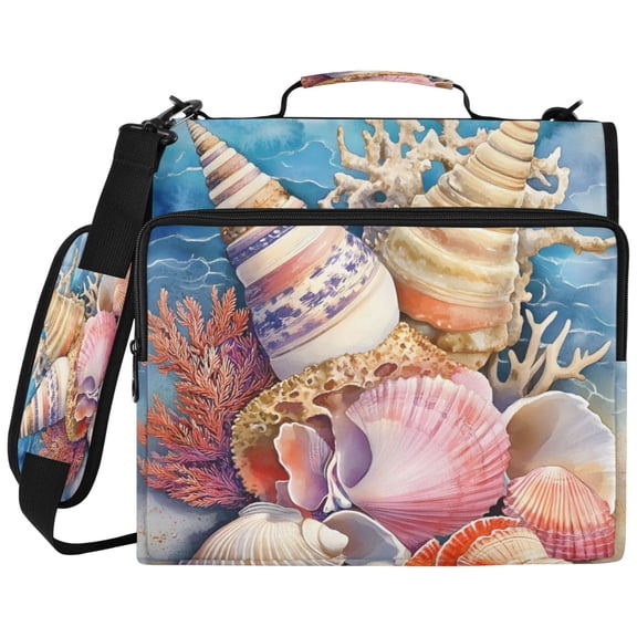ALAZA Zipper Binder Watercolor Seashell Pattern 2 inch 3 Ring 500 Sheet Capacity Trapper Keeper File Folder Organizer Bag
