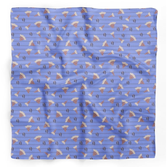 Bimba Blue Vegetable & Leaves Stripe Pure Silk Printed Scarf Dupatta Head Neck Wrap Bandanas For Women 40 x 80 Inches