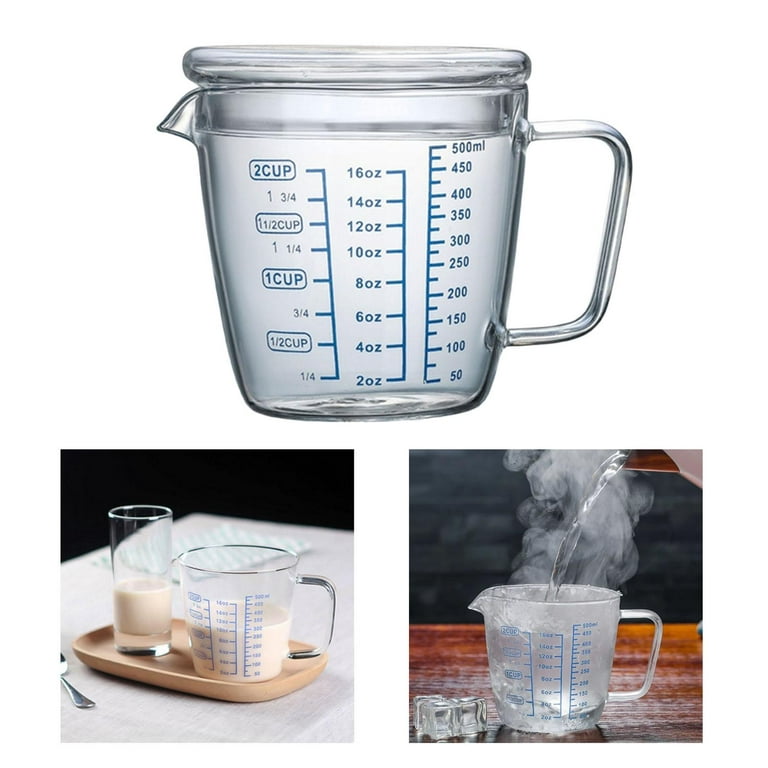 600ml Glass Measuring Cups Jugs with Glass Lid Large Measuring Pitcher Beaker Measured Mug Measure Liquid Milk Glass Cup Clear Scale with Spout