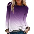 thumbnail image 3 of Odeerbi Shirts for Women 2024 Casual Round Neck Long Sleeve Printed Loose Shirt Blouse Tops Purple, 3 of 5