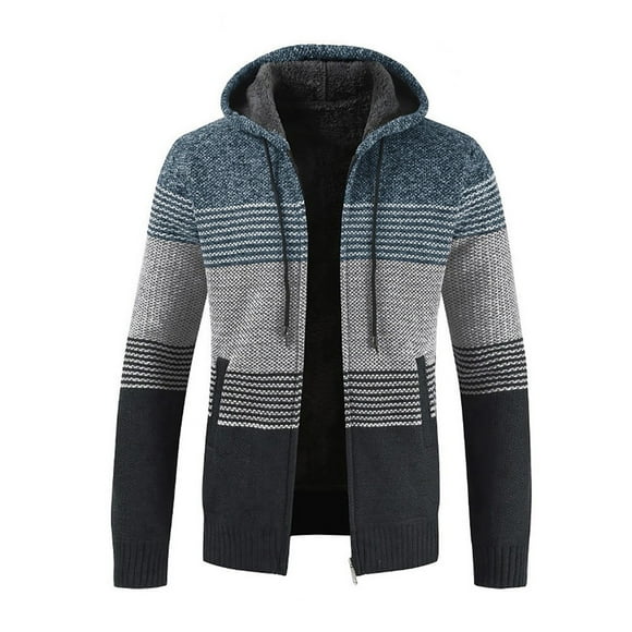 Men's Coats And Jackets Hooded Men's Casual Autumn Winter Zipper Fleece Hoodie Outwear Tops Sweater Blouse Coat Blue M JE