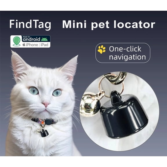 YUNOVA FindTag Mini Pet GPS Tracker - 2.7g Ultra-Lightweight Bluetooth Locator with Real-Time Tracking, No Subscription, Waterproof Collar Tag for Dogs Cats & Kids (iOS/Android Compatible)​