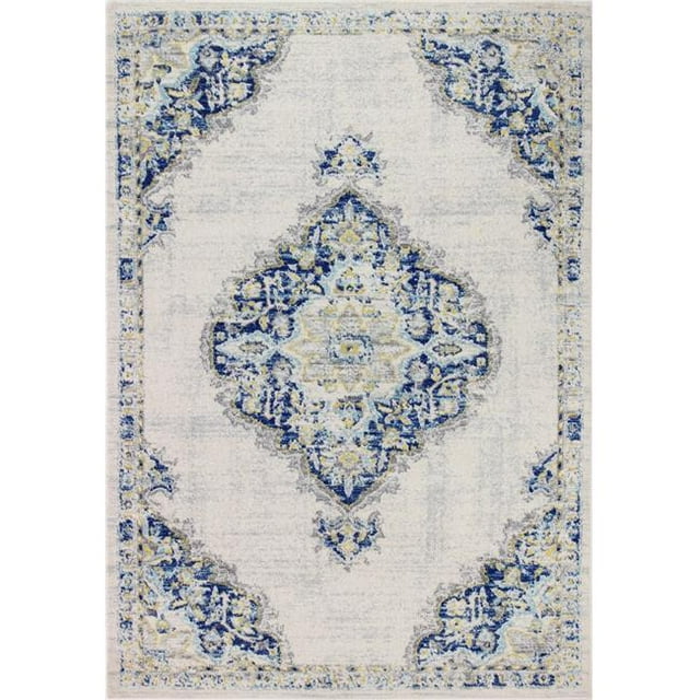 Bashian M147-IVBL-5X7.6-MH509 Mayfair Collection Floral Transitional Polypropylene Power Loom Area Rug, Ivory & Blue - 5 ft. x 7 ft. 6 in.