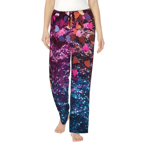 Balery Heart Confetti on Glitter Pantalones de pijama para mujer, pijamas ultraligeros, pantalones de estar por casa-X-Large