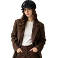 thumbnail image 2 of Kmonabie Winter Corduroy Octagonal Hat, Vintage Wood Button Newsboy Cap Painter Beret, Adjustable Soft Casual Headwear for Daily Wear, Black, 2 of 6