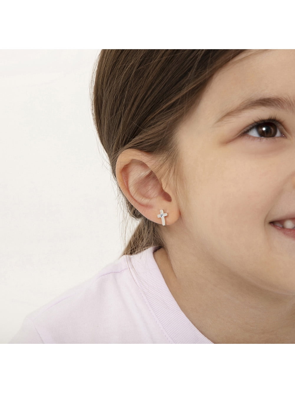 Classic CZ Cross Baby / Toddler / Kids Earrings Screw Back - Sterling Silver