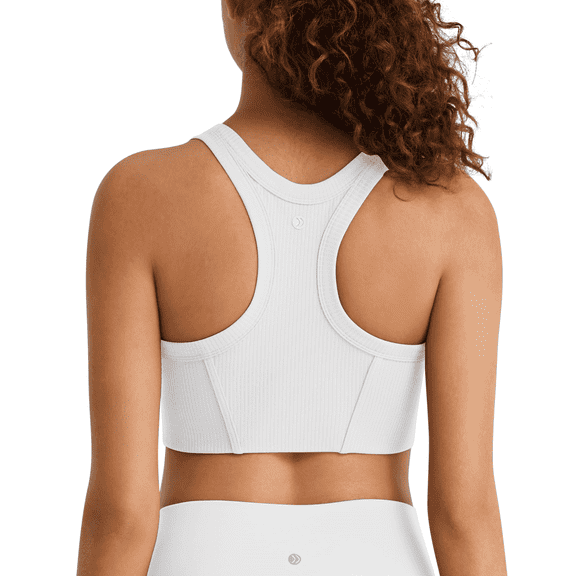 G4Free Ribbed Crewneck Sports Bras Padded for Women - Racerback Crop Tank Tops Workout Yoga Medium Impact