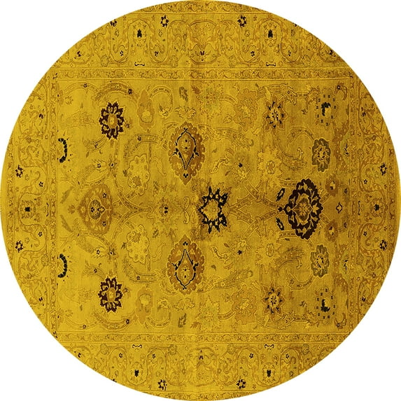 Ahgly Company Machine Washable Indoor Round Oriental Yellow Industrial Area Rugs, 5' Round