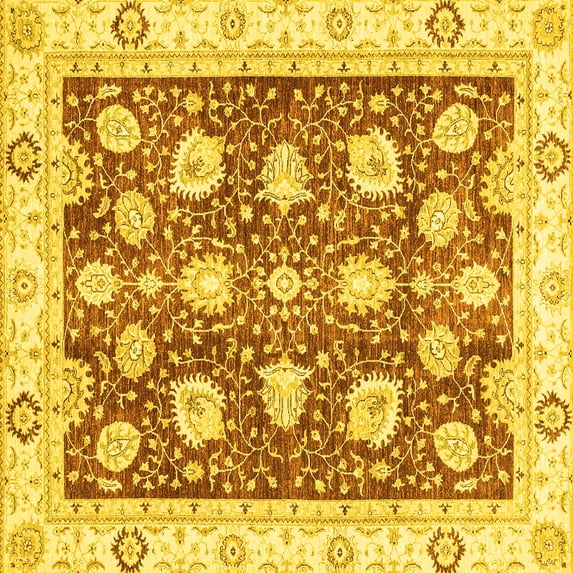 Ahgly Company Indoor Square Oriental Yellow Modern Area Rugs, 7' Square
