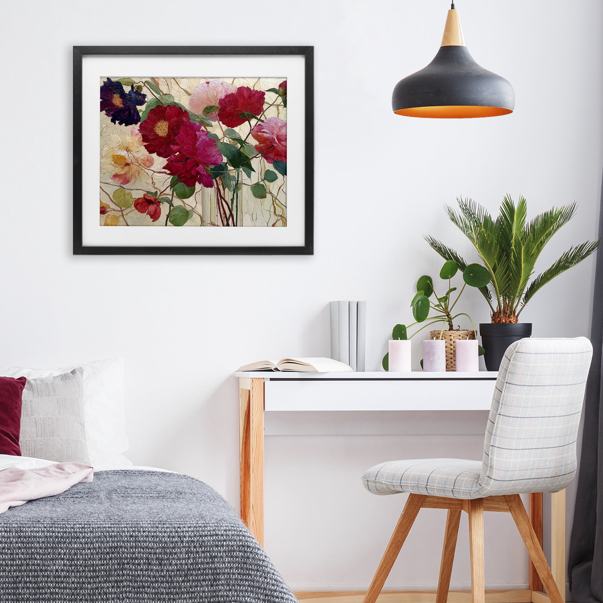 Haiku Flower Vase Black Framed Print Under Glass, design by Annabelle Hall