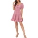thumbnail image 1 of Vestido de mujer de cuello cuadrado pastel sólido INSPIRE CHIC con volantes y mangas cortas por encima de la rodilla, 1 of 5