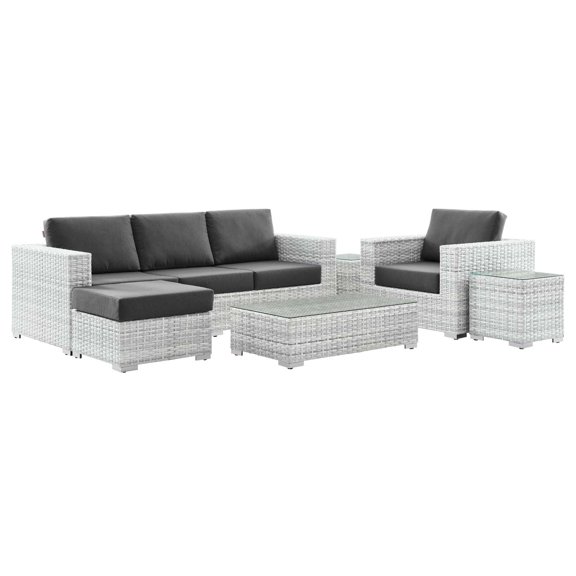 Lounge Sectional Sofa Chair Set, Rattan, Wicker, Grey Gray, Modern Contemporary Urban Design, Outdoor Patio Balcony Cafe Bistro Garden Furniture Hotel Hospitality