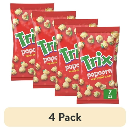 (4 pack) Trix Popcorn Snack with Fruity Sweet Glaze, Snack Bag, 7 oz