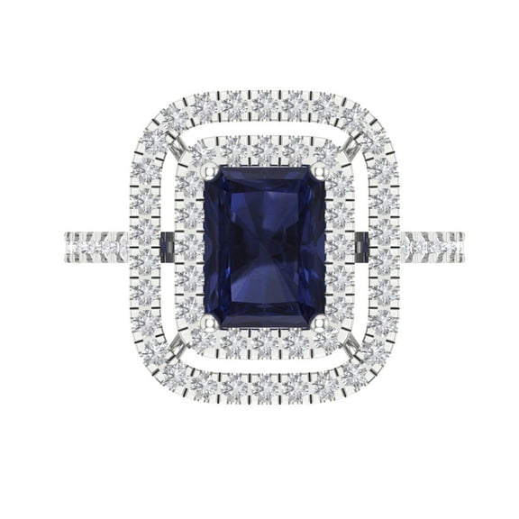 Halo Engagement Ring for Women - 2.62ct Simulated Blue Sapphire in 18K White Gold Promise Ring