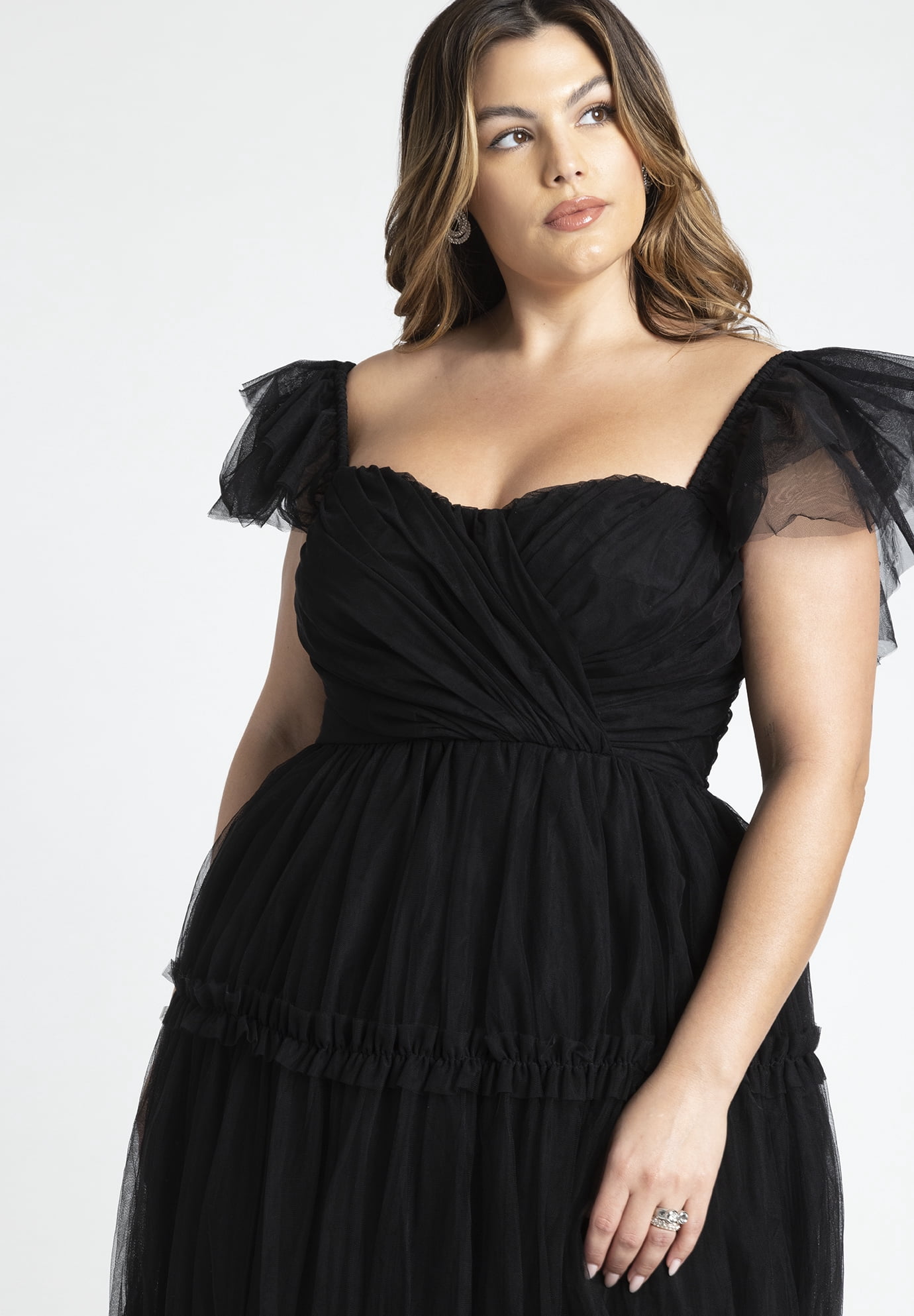 eloquii lace evening dress with pleated skirt ELOQUII Women's Lace Fitted Midi Dress, Black, 18 W