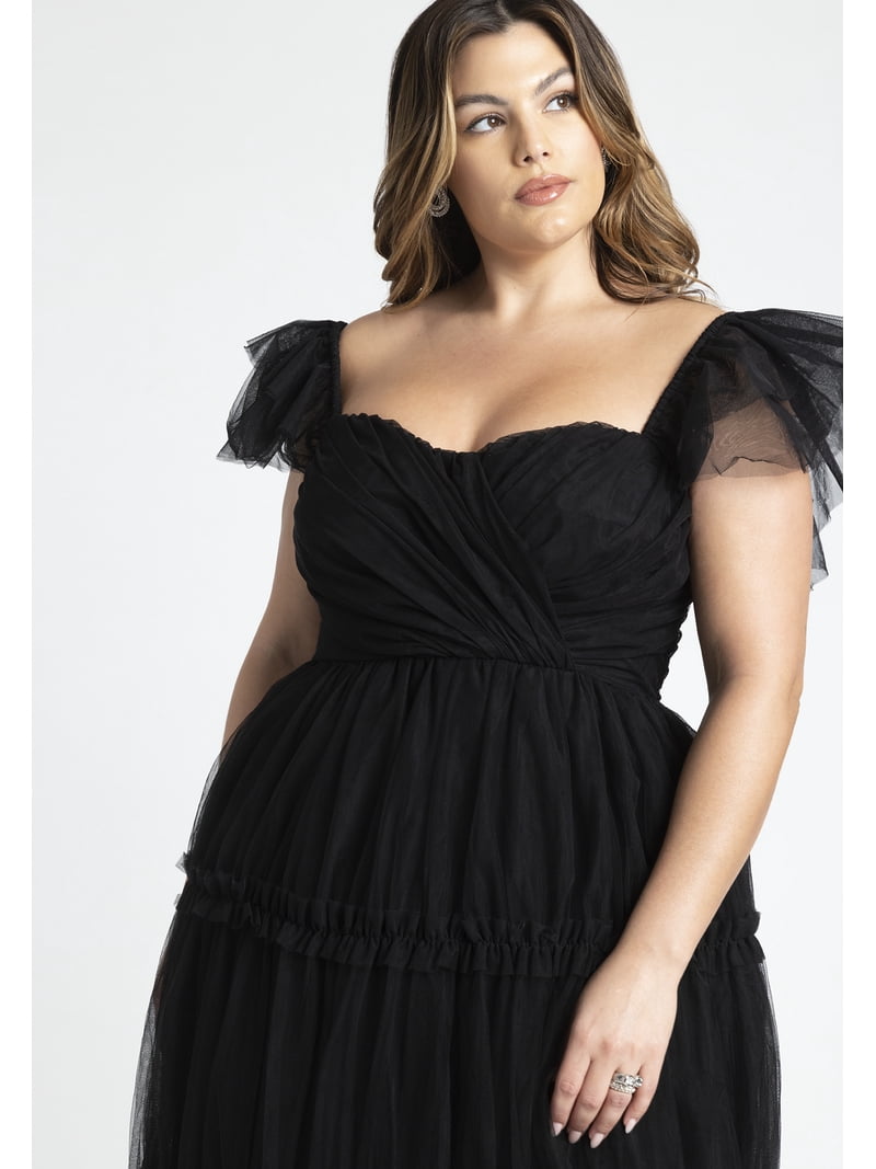 ELOQUII Women's Plus Size Flutter-Sleeve Tulle Midi Dress - Walmart.com