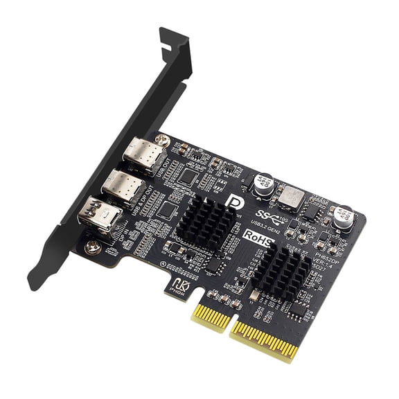 CY PCI-E Express 4x & Mini Displayport 1.4 Input to Dual 10Gbps USB 3.1 Type-C USB-C & 4K 60hz Output Desktop Graphics Expansion Card Adapter ASM3142