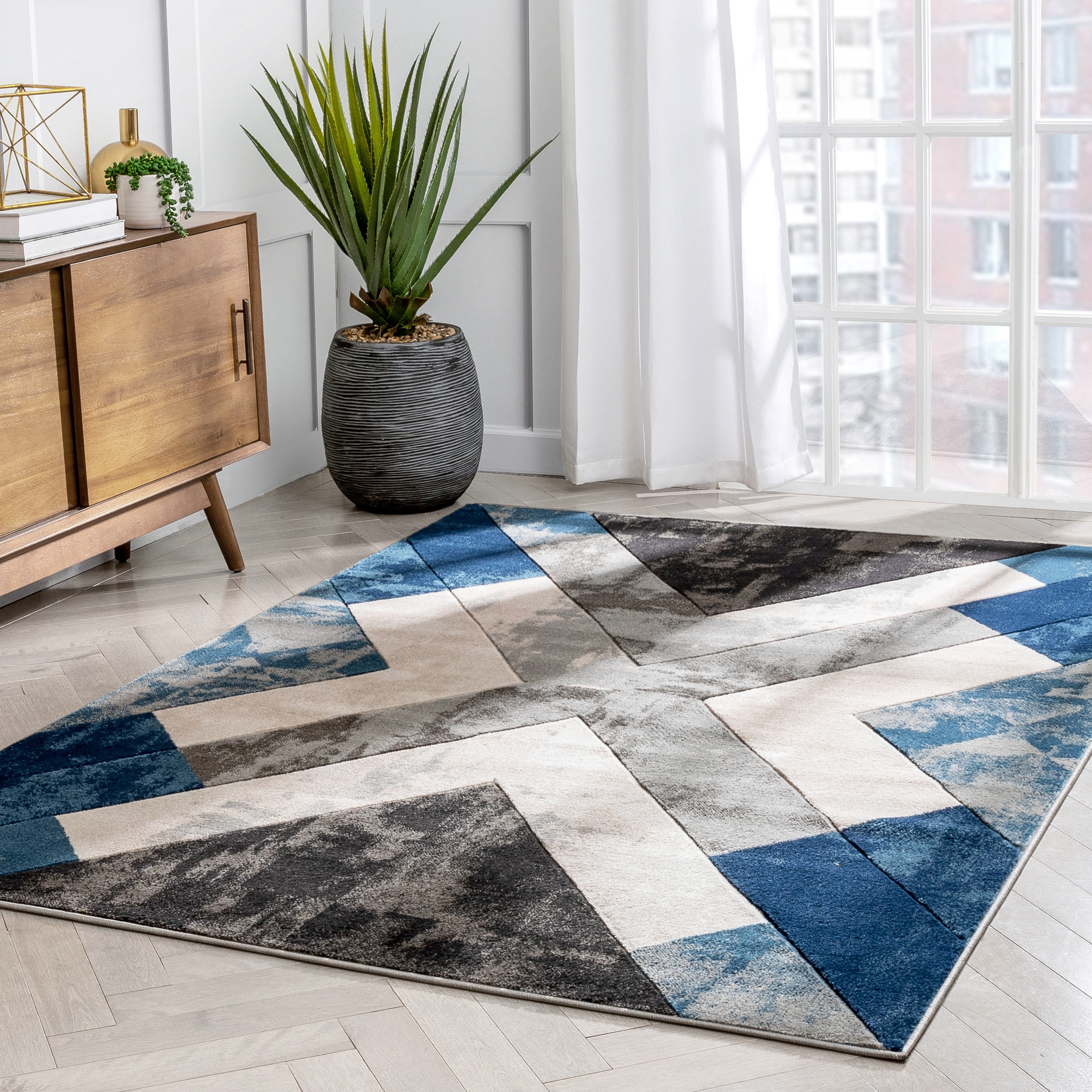 Well Woven Good Vibes Rosa Modern Geometric Blue 5'3" x 7'3" Area Rug