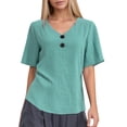 thumbnail image 3 of Kcolen Women Blouses for Work Summer Solid Color Short Sleeve T-Shirts V Neck Comfortable Pullovers Loose Fit Summer Outfits Clothes for Women, 3 of 6