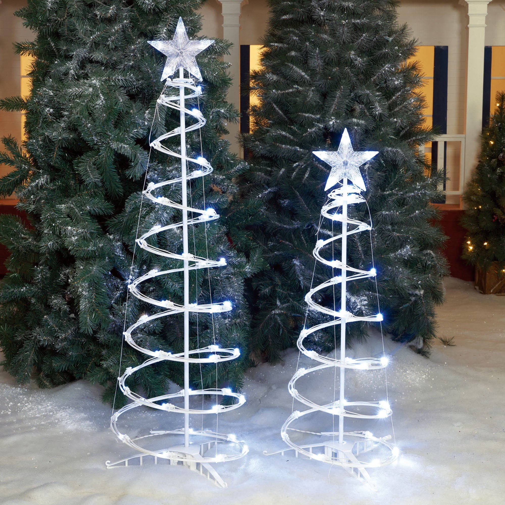 Indoor/Outdoor LED 8-Function Color-Changing Spiral Christmas Trees, Cool White to Multicolor, Set of 2, by Holiday Time