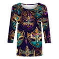 thumbnail image 4 of UPPADA Femmes T-Shirts à Manches 3/4 Mardi Gras Yall T-Shirts à Imprimé Floral Col Rond Blouse à devant Plissé Hauts d'Été Décontractés Chandail à Enfiler Haut Mode Fête Défilé Hauts pour Femmes Hauts à Manches 3/4 Économie, 4 of 5