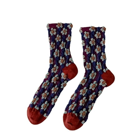 

Veki Womens Winter Socks Autumn And Winter Mid Tube Socks Knitted Jacquard Printing Warm Stockings Soulmate Socks
