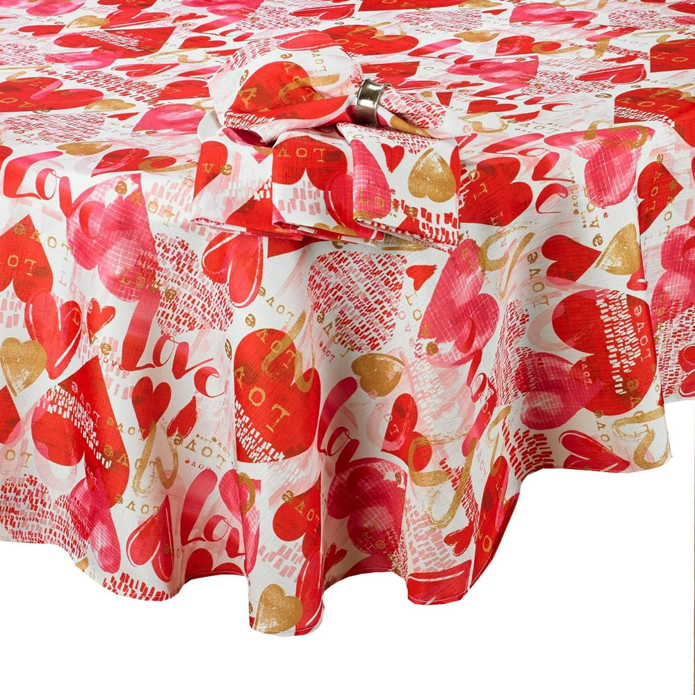 Valentine's Day Tablecloth Metallic Hearts Red Pink Gold Love (52 x 70