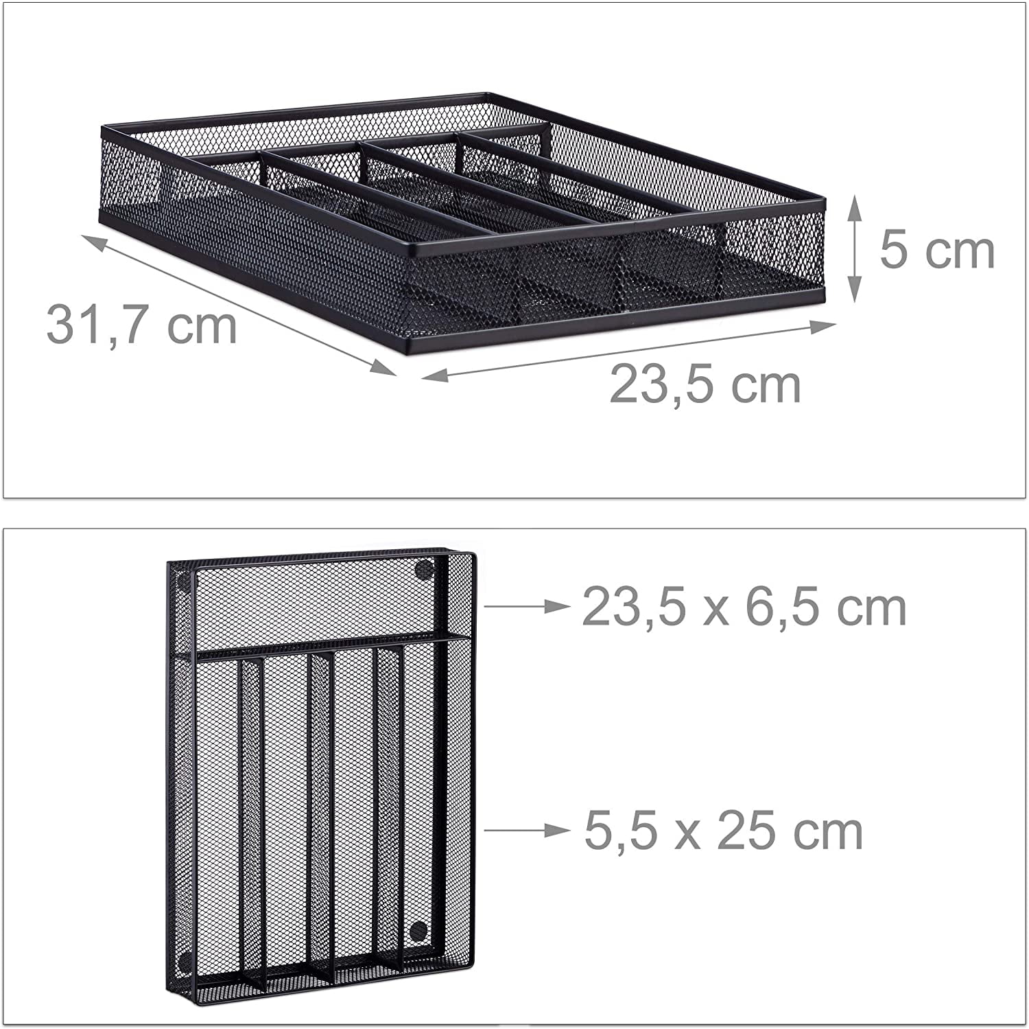 TuseyRxln Drawer Organizer, Cutlery Tray Silverware Flatware Storage Divider for Kitchen, Mesh Wire with Non slip Foam Feet, 5 Component