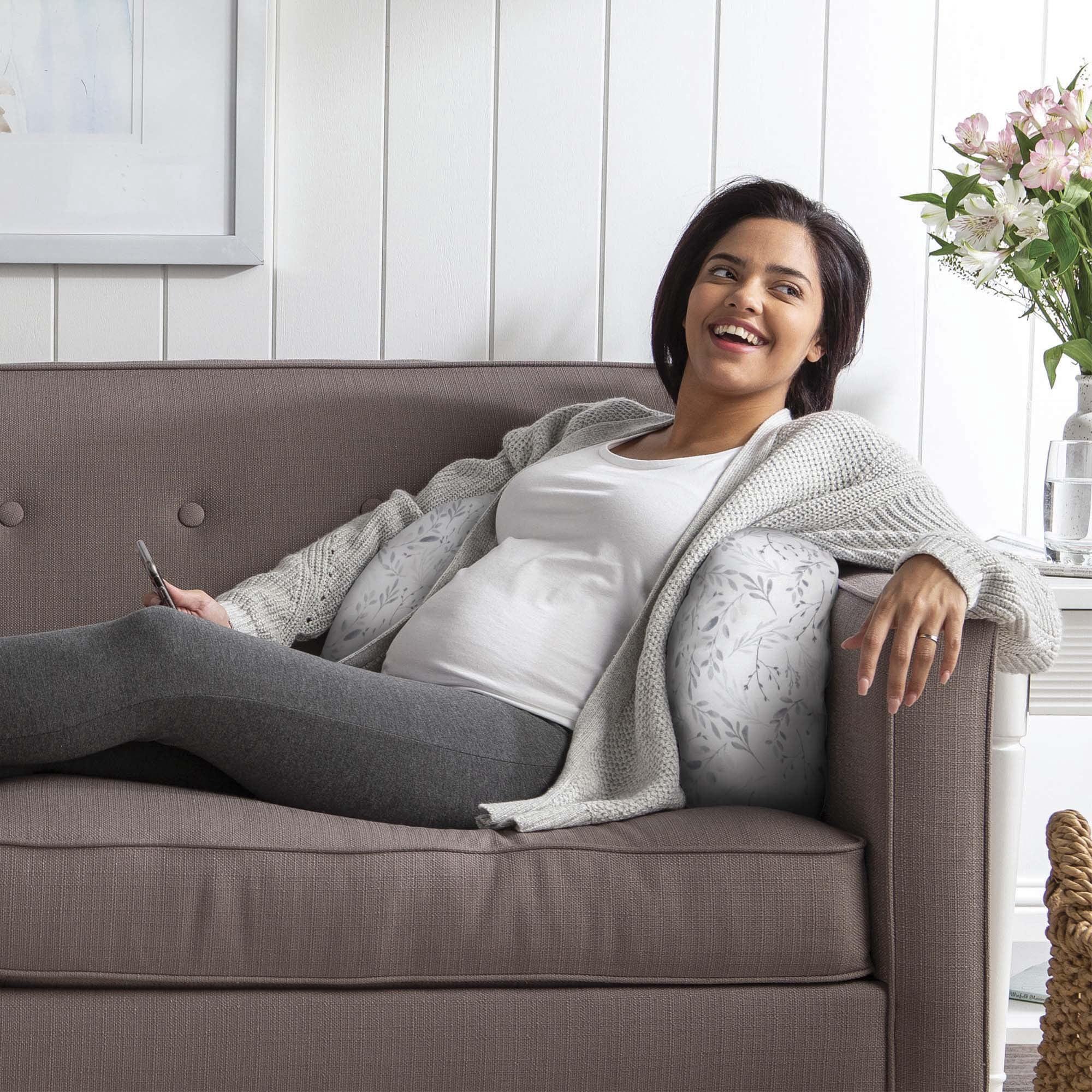 Boppy Side Sleeper Pregnancy Pillow with Removable Jersey Pillow Cover, Gray Falling Leaves