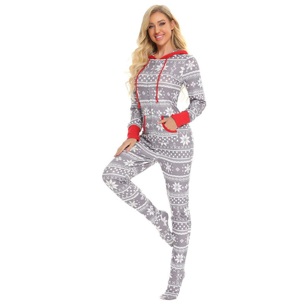 URMAGIC URMAGIC Christmas Family Matching Cotton Hooded Onesie Pjs Footed Sleepwear Snowflake Pajamas Set