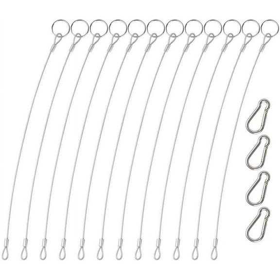 12 Pcs Lanyard Safety Rope,YuCool 2mm 316 Stainless Steel Rope with 4 Pcs Hoist Buckle for Preventing Loss and Hanging Modern Lights
